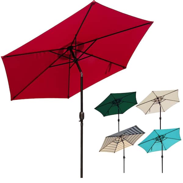 LAUREL CANYON 9 ft. Steel Market Patio Umbrella with Push Button Tilt and Crank Lift in Red