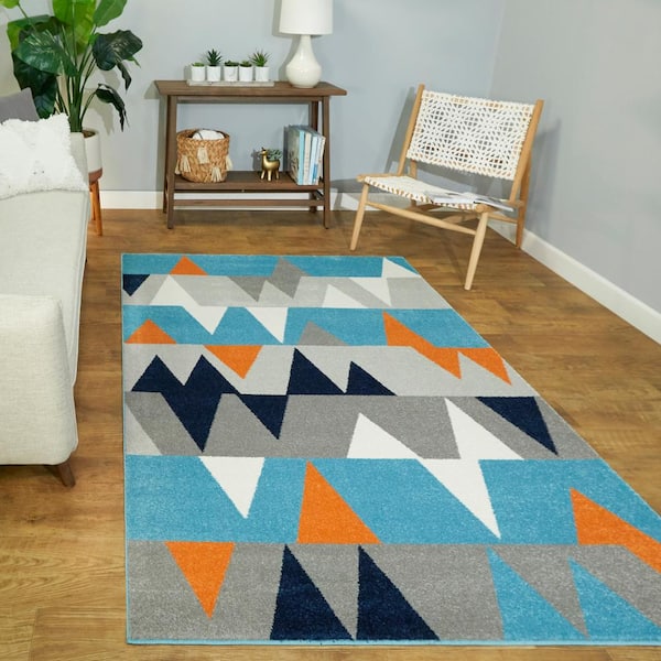 Modern Geometric Abstract Blue 4 ft. x 6 ft. Area Rug