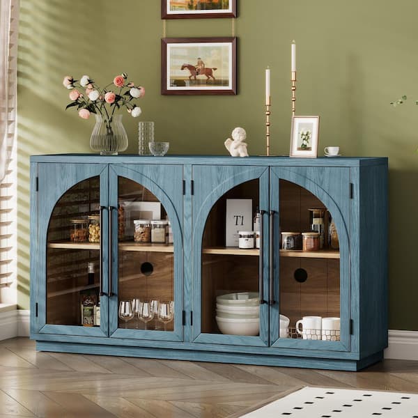 60 in. Navy Blue Rectangle MDF Console Table with Adjustable Shelves