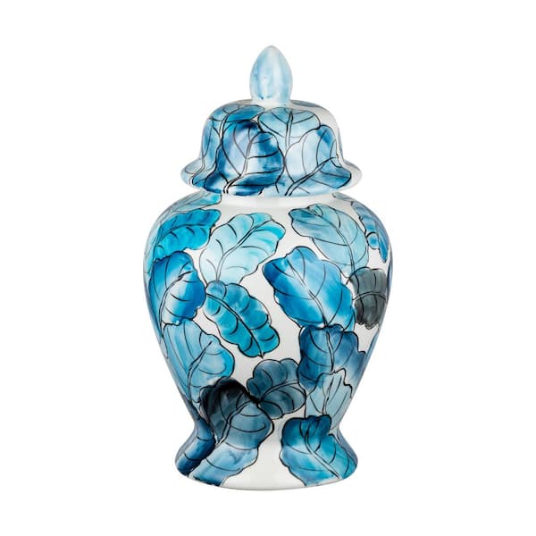 A & B Home 17 in. Blue, White Jar with Lid