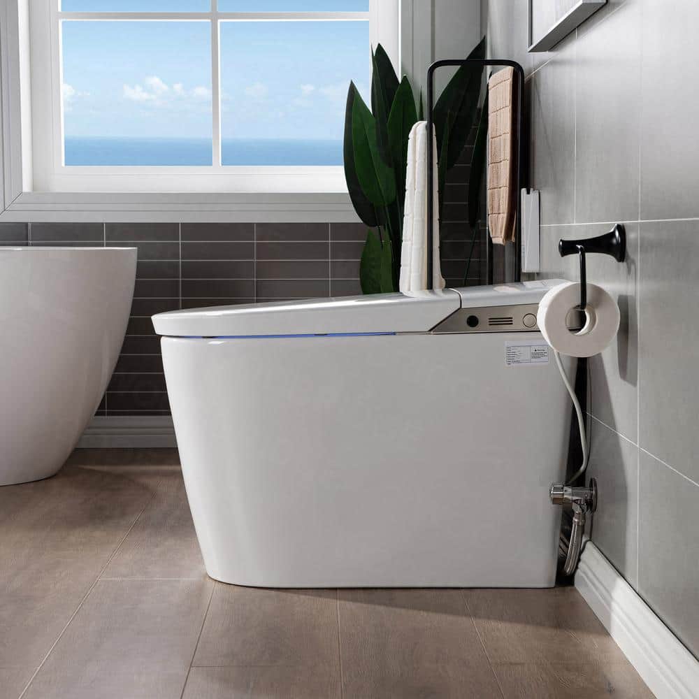 White Elongated One-Piece Smart Bidet Toilet with Dual Flush