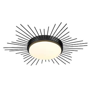 Kieran 18.25 in. 1-Light Matte Black LED Flush Mount with Opal Glass Shade