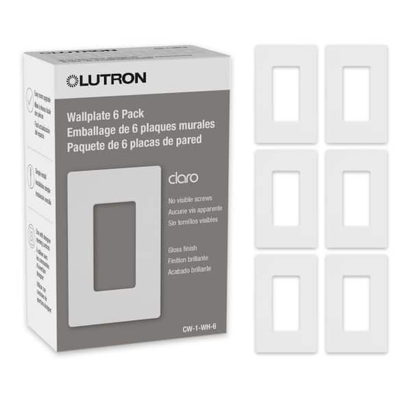 Lutron Claro 1 Gang Wall Plate for Decorator/Rocker Switches, Gloss, White (CW-1-WH-6) (6-Pack)