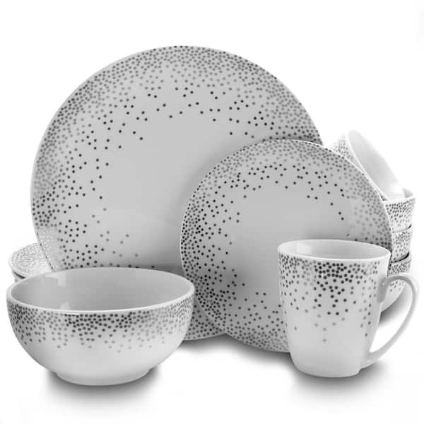 Gibson 16-Piece Contemporary White Dots Ceramic Dinnerware Set (Service for 4)
