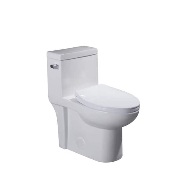 Tahanbath 14.5 in. Rough-In 1-piece 4.8 LPF/1.28 GPF Single Flush Toilet in. White, Soft Close Seat Included