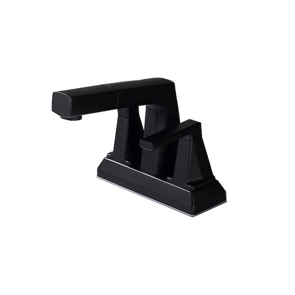Staykiwi 4 in. Centerset Double Handle Mid Arc Bathroom Faucet with Supply line Included in Matte Black