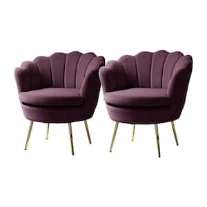 Fidelia Purple Tufted Barrel Chair with Scalloped Seashell Edges (Set of 2)