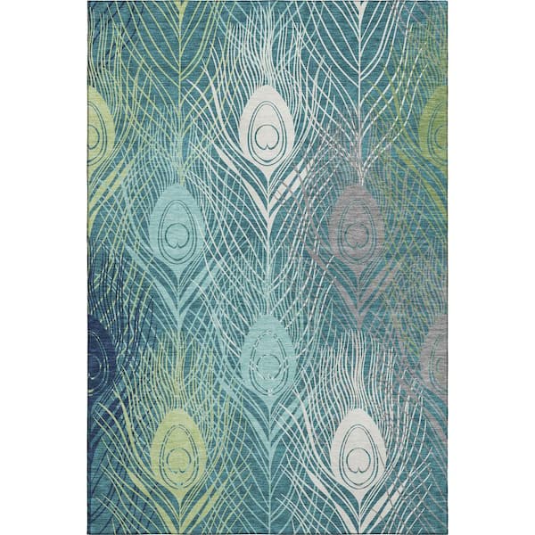 Mayfield Premium Machine Washable Abstract AMF2273 Teal 3 ft. x 4 ft. Area Rug