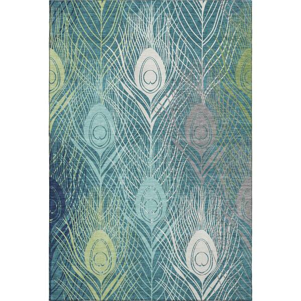Mayfield Premium Machine Washable Abstract AMF2273 Teal 3 ft. x 5 ft. Area Rug