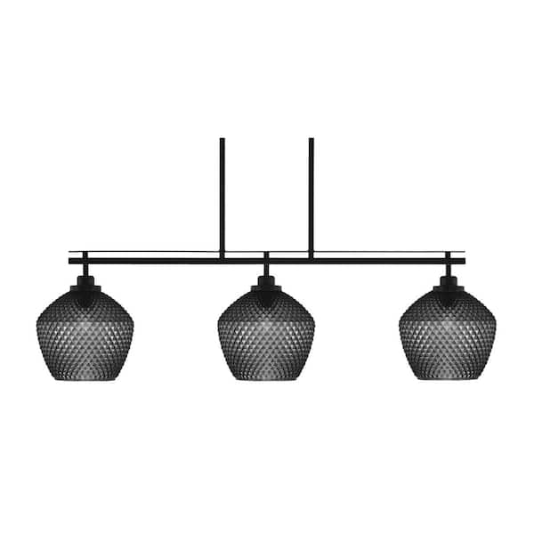 Unbranded Monroe 3-Light, Matte Black Billiard Light, Any room with 7.5 in. Smoke Textured Glass Shades no bulbs included