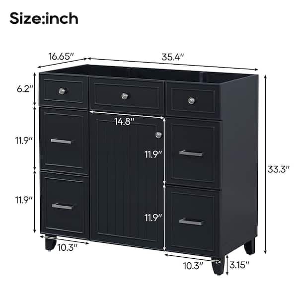 35.40 in. W x 16.65 in. D x 33.30 in. H Bath Vanity Cabinet without Top in Black with 3 Drawers and Adjustable Shelf