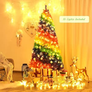 7 ft. Multi-Color Unlit Hinged Traditional Artificial Christmas Tree with Metal Stand