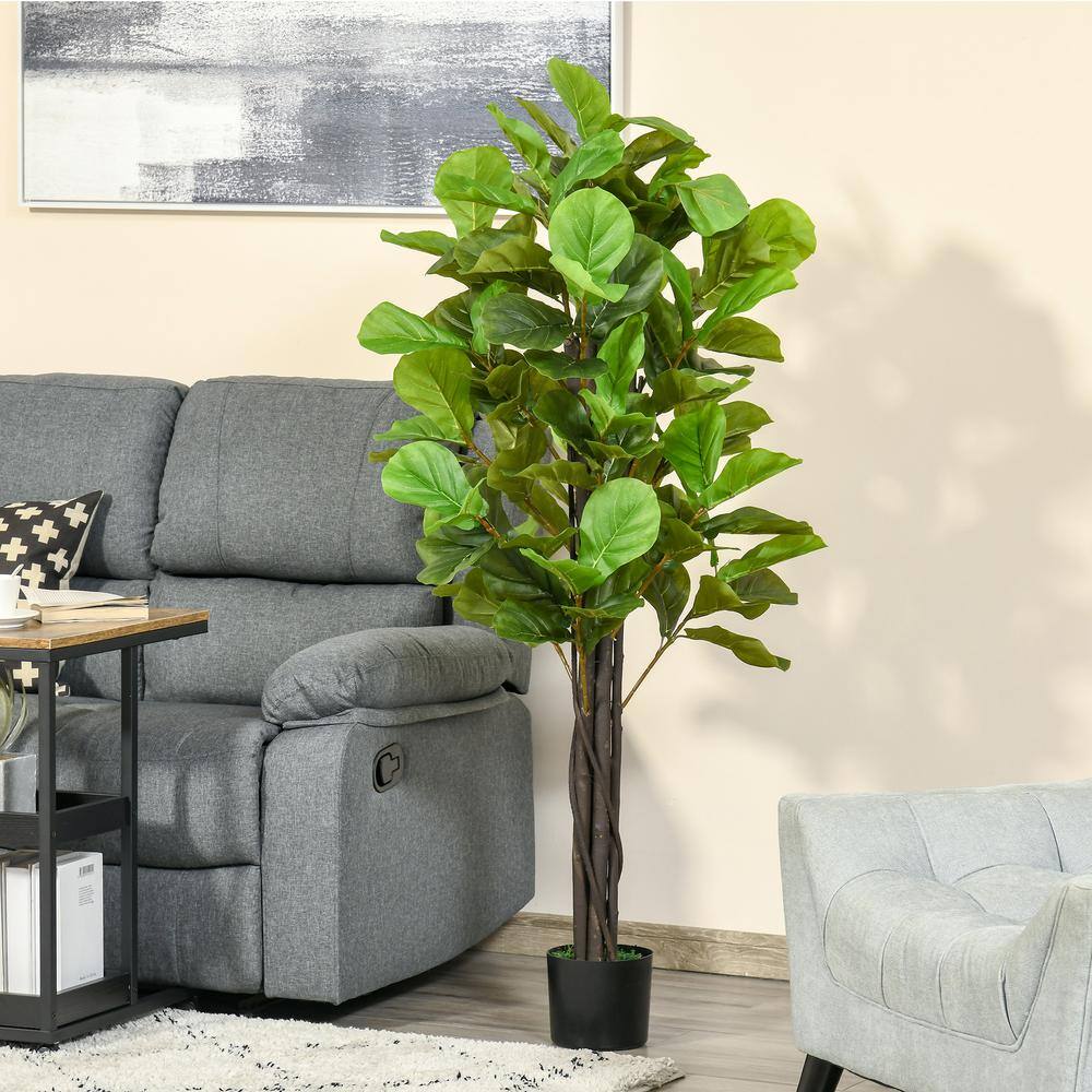 HOMCOM 5 ft. Green Artificial Fiddle Leaf Fig Tree in Pot 830-436 - The ...