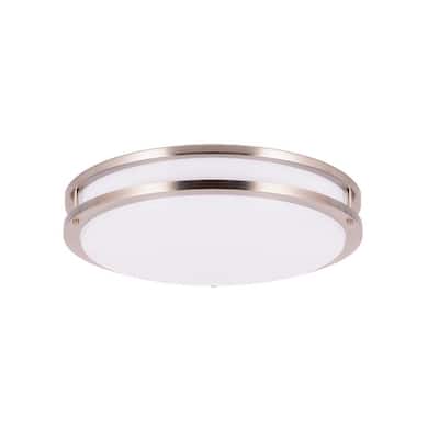 14 in. Brushed Nickel Selectable LED Round Double Ring Flush Mount 3 Color Adjustable Dimmable