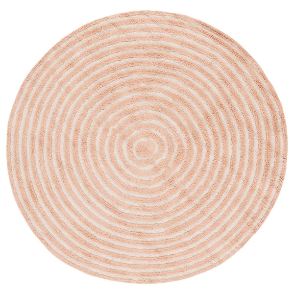 Easy Care 5 ft. x 5 ft. Pink/Ivory Machine Washable High-Low Swirl Solid Round Area Rug