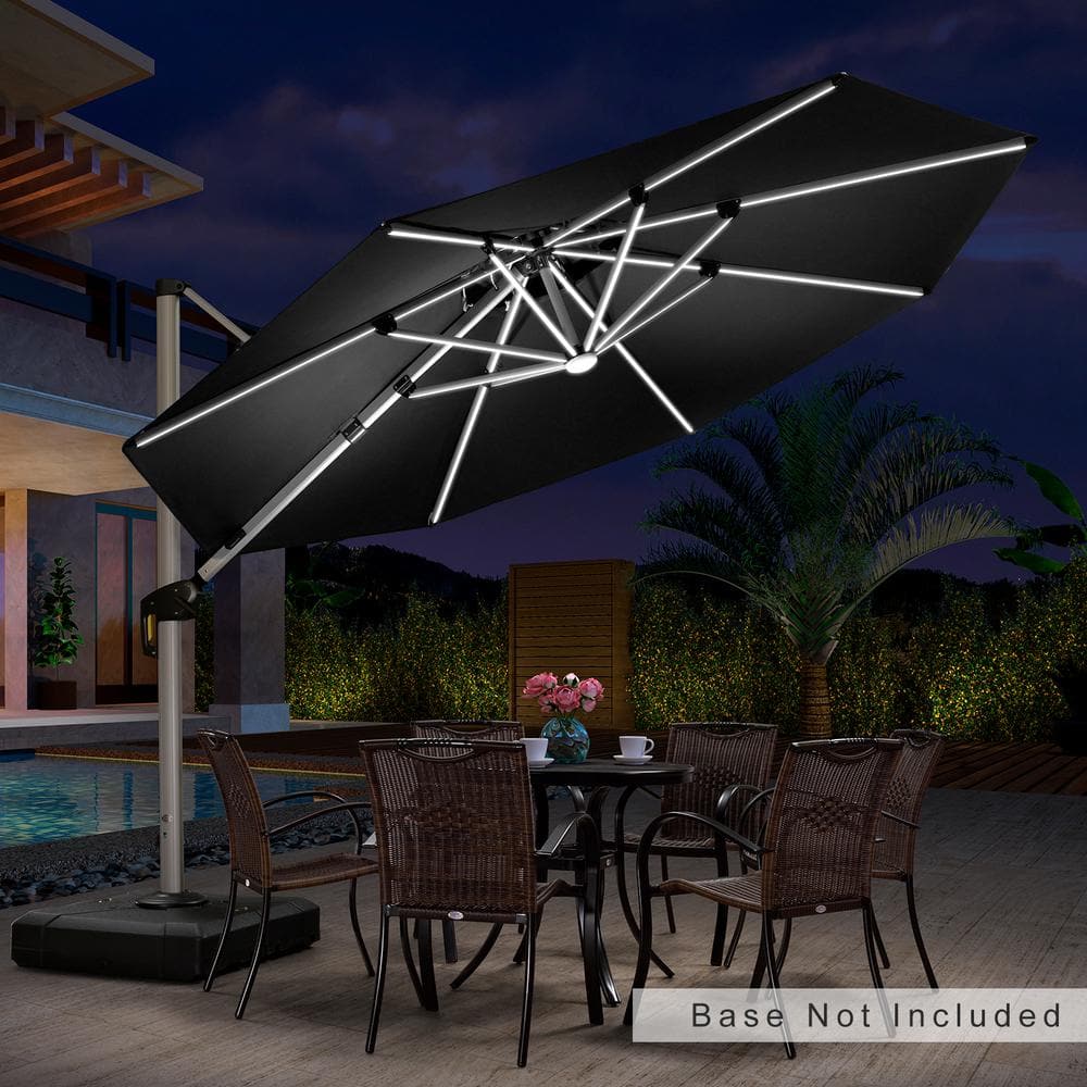 11 ft. Octagon Solar powered LED Patio Umbrella Outdoor Round Large Cantilever Umbrella Heavy Duty Sun Umbrella in Black price history on PriceWatchPro