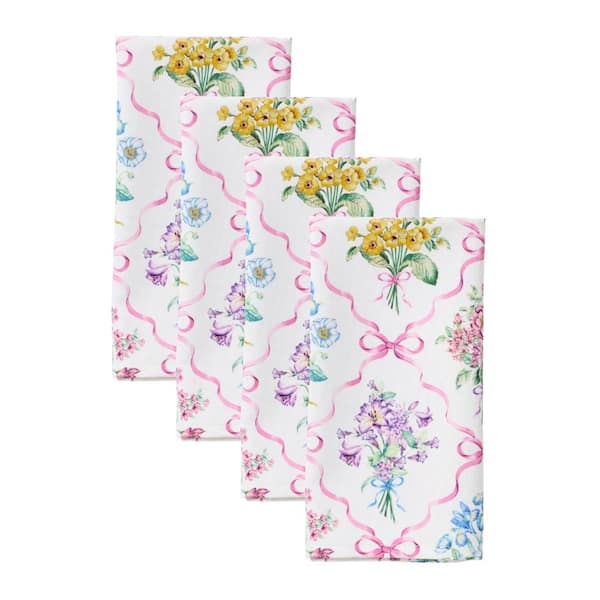 Lenox Bouquet Ribbon Napkins, Set of 4, Multicolor - 19"W x 19"L