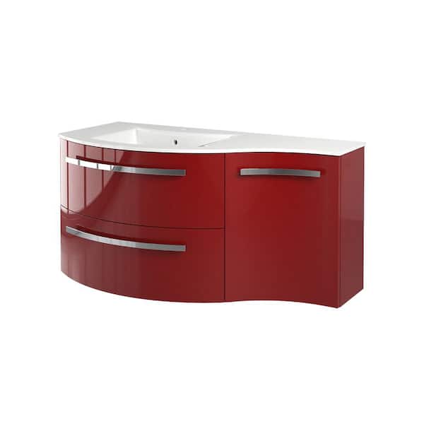 LaToscana Ameno 43 in. W x 20 in. D x 20.5 in. H Floating Bath Vanity with Right Cabinet in Red with White Tekorlux Top