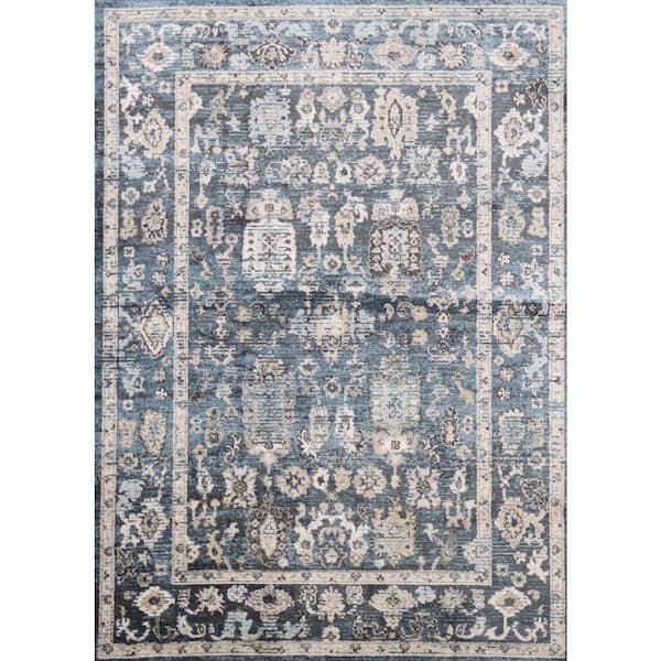 BASHIAN Ashland Blue 5 ft. x 8 ft. (5 ft. x 7 ft. 6 in.) Geometric Transitional Area Rug