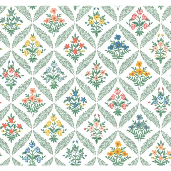 RIFLE PAPER CO. Estee Garden Sage Red Metallic Non-Pasted Wallpaper