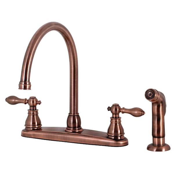 Kingston Brass American Classic 2-Handle Centerset Kitchen Faucet and Side Sprayer in Antique Copper