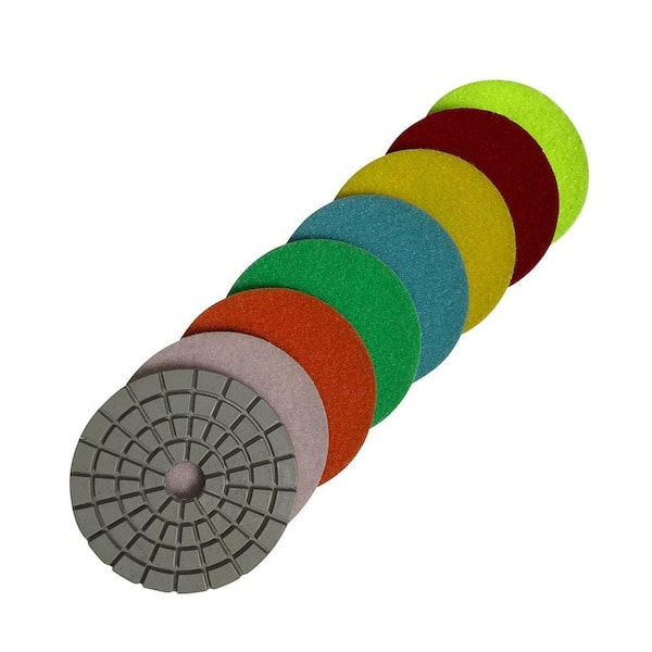 4 in. White Resin Wet Diamond Polishing Pads (50 100 200 400 800 1500 3000) for Granite Marble Buff Set