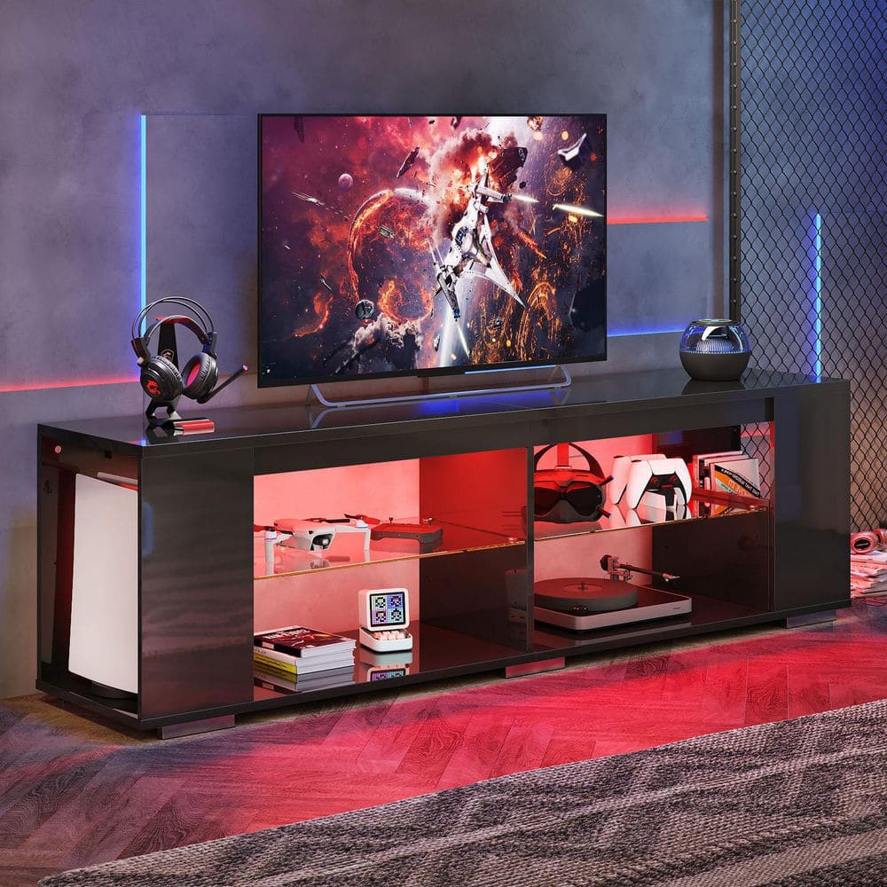 71 in. Black High Glossy TV Stand for TVs up to 80 in. Media Console with LED Lights and Adjustable Side Shelves price history on PriceWatchPro