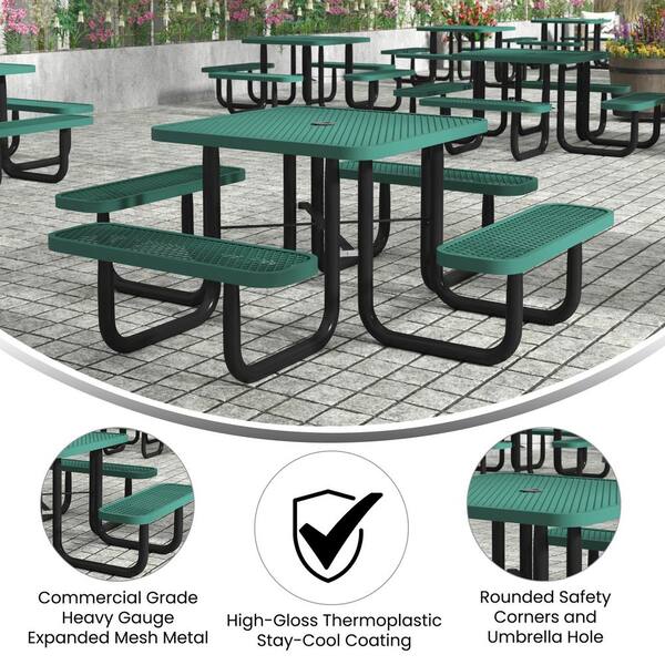 46 in. Green Square 4-Seat Coated Steel Outdoor Picnic Table