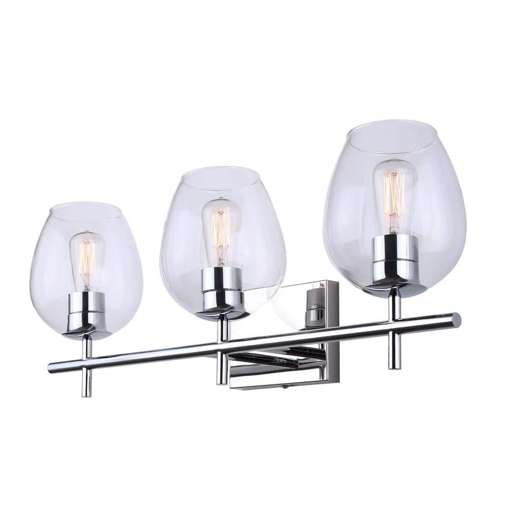 CANARM Cain 25 in. 3 Light Chrome Vanity Light with Clear Glass Shade