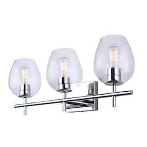 Cain 25 in. 3 Light Chrome Vanity Light with Clear Glass Shade