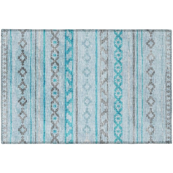 Addison Rugs Yuma Blue 1 ft. 8 in. x 2 ft. 6 in. Geometric Indoor/Outdoor Washable Area Rug
