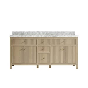 Sonoma Oak 72 in. W x 22 in. D x 36 in. H Double Sink Bath Vanity in White Oak with 2" Carrara Marble Top