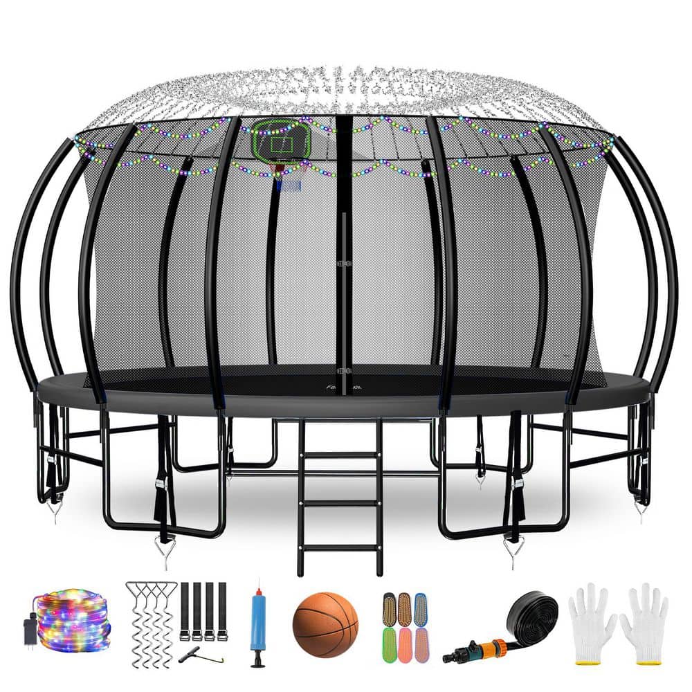 fiziti 16ft. Round Backyard Trampoline With Basketball Hoop, Safety ...
