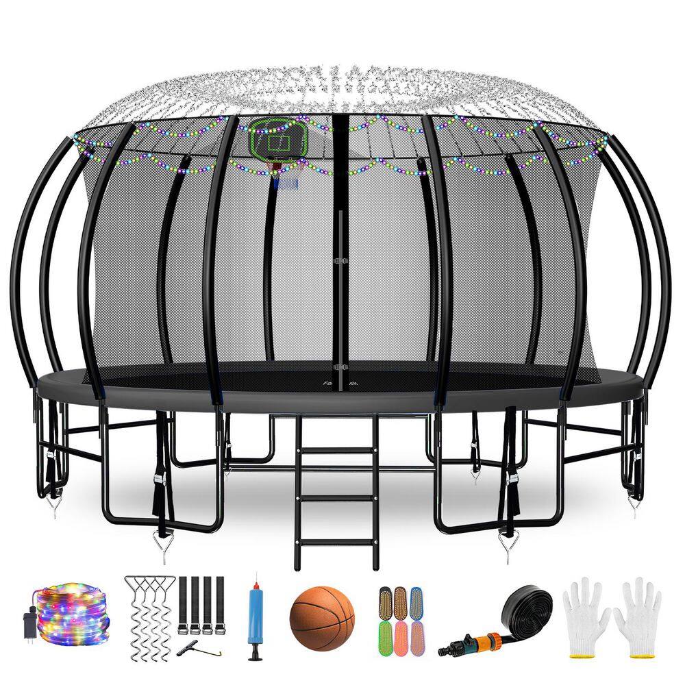 FIZITI 16FT Backyard Trampoline With Safety Enclosure Net And Basketball Hoop