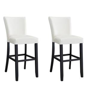 45.75" White Leather Back Wooden Frame 30.7" Bar Stool with leather Seat, Set of 2