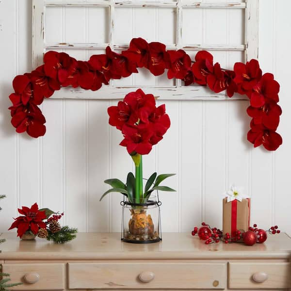 Nearly Natural Indoor 5ft. Artificial Amaryllis Garland 4549 - The Home  Depot