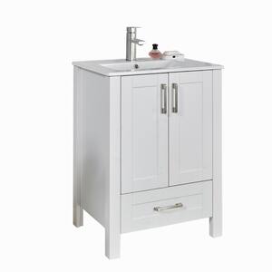 24 in. W x 18 in. D x 32in. H Free-standing Single Bathroom Vanity in White with Single White Ceramic Sink