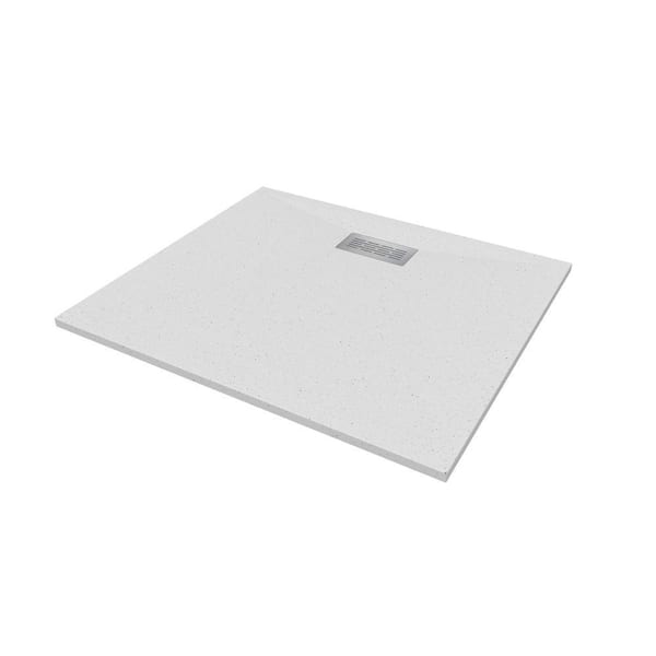 CASTICO 48 in. L x 42 in. W x 1.125 in. H Solid Composite Stone Shower Pan Base with Center Back Drain in White Frost Sand