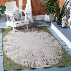 Courtyard Beige/Dark Green Doormat 2 ft. x 4 ft. Floral Abstract Indoor/Outdoor Area Rug