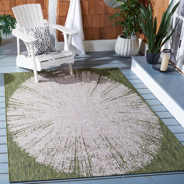 Courtyard Beige/Dark Green 9 ft. x 12 ft. Floral Abstract Indoor/Outdoor Area Rug