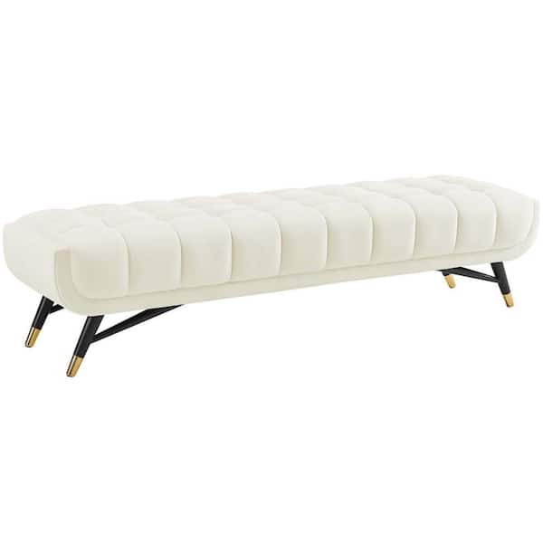 MODWAY Adept Ivory Upholstered Velvet Bench