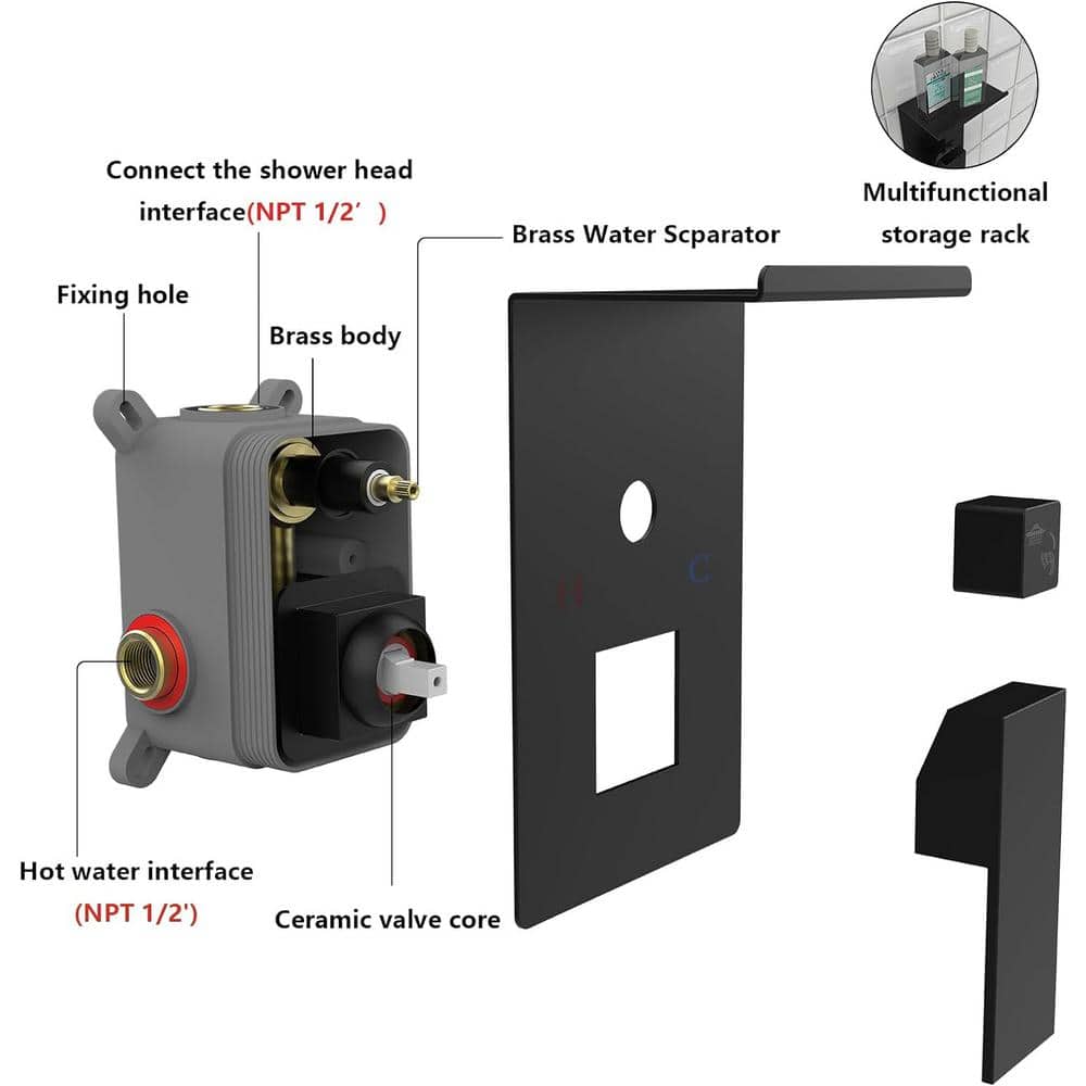 Matte Black Square Dual Rain Shower System with Handheld