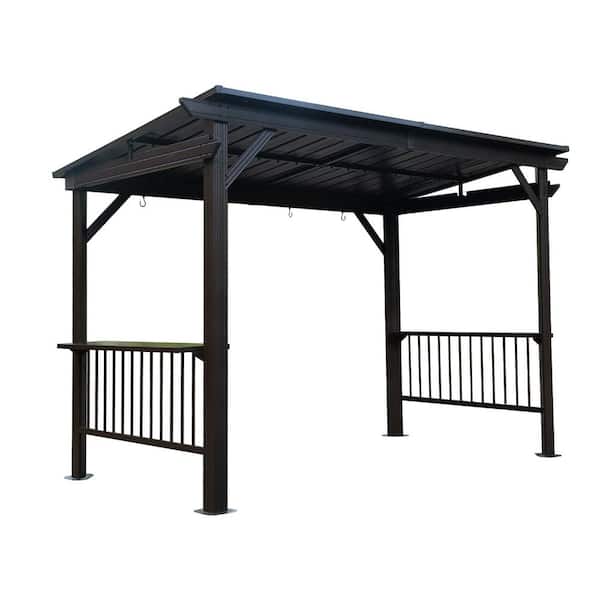 6.5 ft. x 12 ft. Hardtop Grill Gazebo Canopy, BBQ with 2 Side Shelves and Sloping Galvanized Steel Roof, Ceiling Hooks