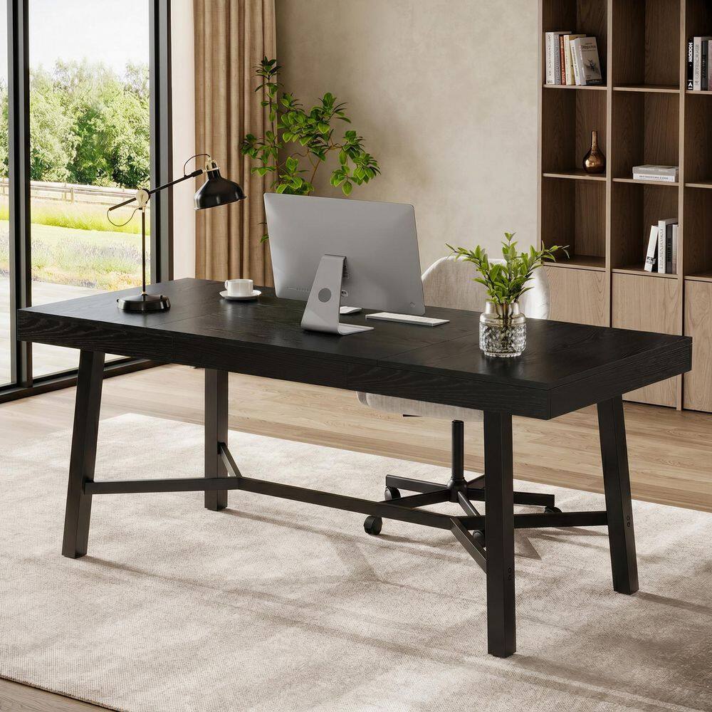 71 in. Rectangular Black Engineered Wood Computer Desk, Large Office Desk Study Writing Table, Modern Executive Desk price history on PriceWatchPro