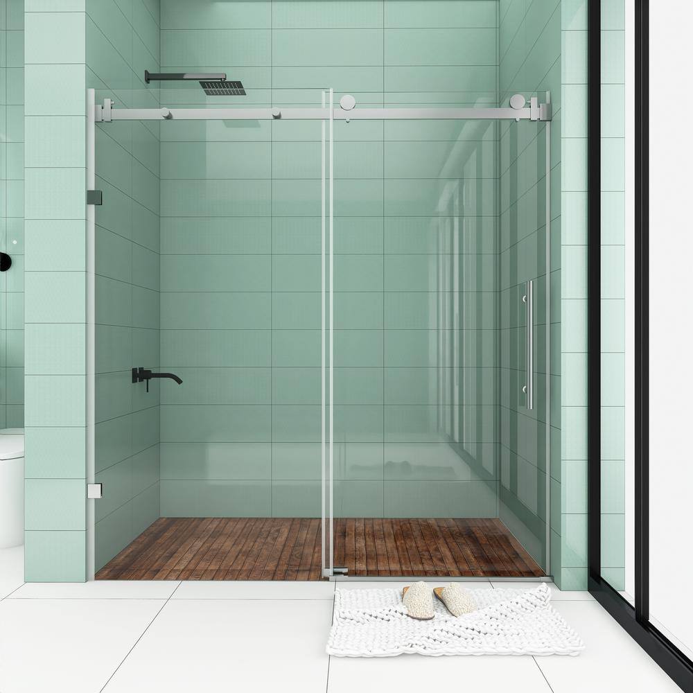 60'' W x 76'' H Brushed Nickel Frameless Sliding Shower Door