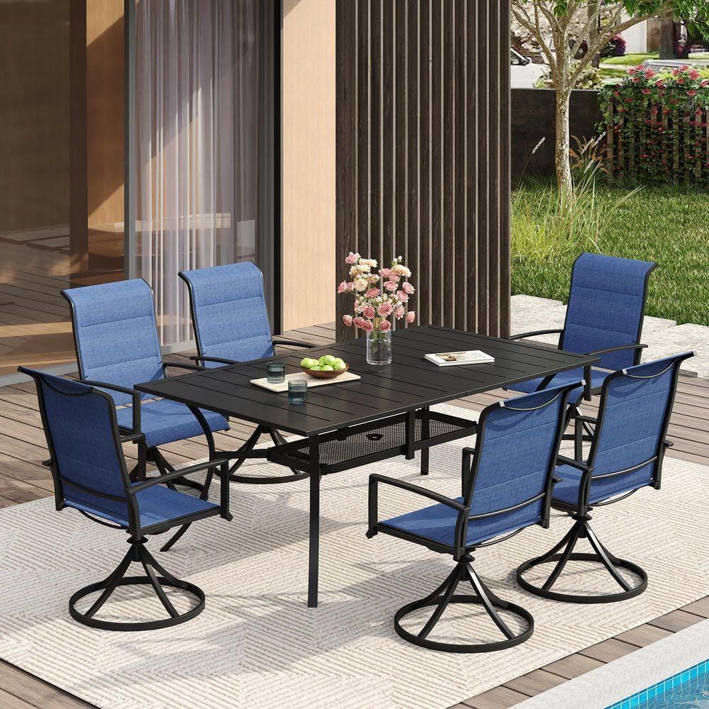 vicllax 7-Piece Metal Outdoor Dining Set with 59.2 in. Black