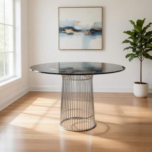 Coaster Vance Round Chrome Glass Top Cross Legs Table Base Dining