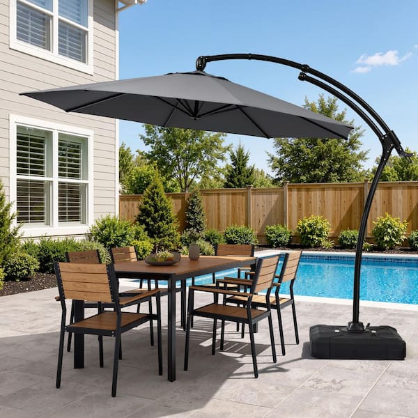 curved cantilever patio umbrella Lighted with Base The Grand Patio Deluxe 10x13 FT Rectangular Offset Umbrella is a premium outdoor shade solution Acrylic Fabric Cantilever Umbrella with