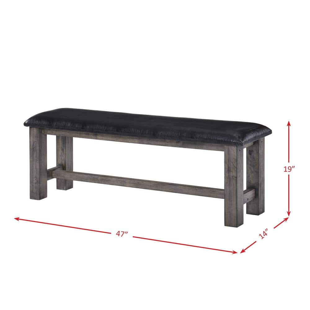 Grayson Rustic 47" Black Faux Leather Upholstered Dining Bench