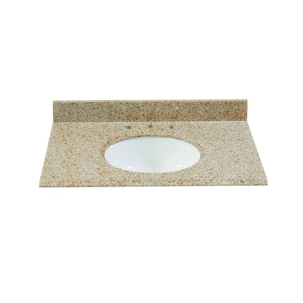 Tile and Top 31 in. W x 22 in. D Granite White Round Single Sink Vanity Top in Sahara Gold
